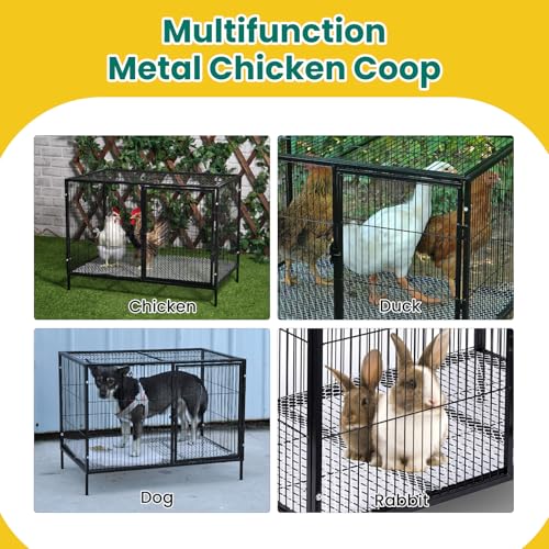 Metal Chicken Coop 4-6 Chickens with Floor, Portable Rabbit Hutch | Predator-Resistant, Easy Clean & Assembly, Mobile, For Backyard Yard, With Legs, Cage For Hen Duck And Other Small Animals