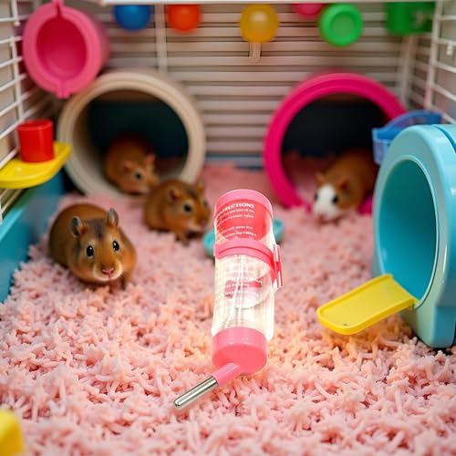 125ML Hamster Water Bottle Steel Ball Design Non-drip Plastic Small Animal Auto Dispenser Pet Supplies Water Feeder for Hamster,Rabbit, Guinea Pig, Squirrel Pink Hanging Water Auto Dispenser