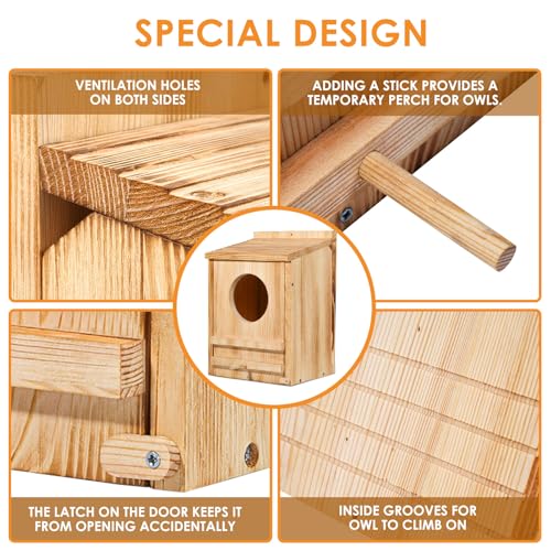 Barn Owl House, Owl Nesting Box for Outside,Wooden Screech Owls Nesting Box | Wooden Screech Owls Nesting Box, Caliber Round Hollow Outdoor Bird's Boxes, Suitable for Wildlife Screech, Barred - size: 15.75''High