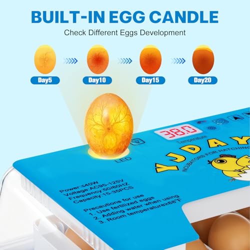 Incubators for Hatching Eggs 15-35 Eggs Incubator with Automatic Egg Turning and Temperature Humidity Control Display LED Candler Poultry Incubator for Hatching Chicken Duck Quail (Blue)