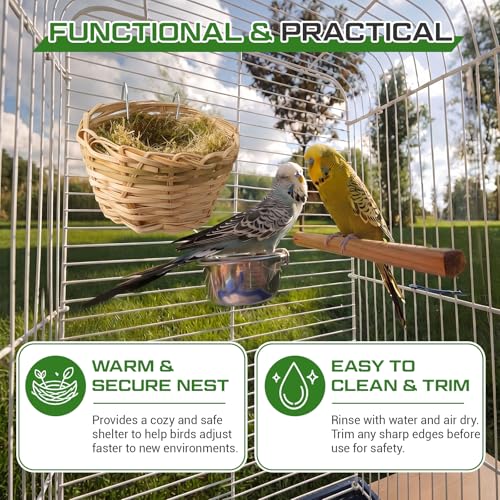 SiliFine 20 Pack Handmade Bird Nest for Cage, Bamboo Opened Finch Nest, Hanging Canary Hatching Breeding Cave House with Metal Hook for Budgie Parakeet Cockatiel Small Bird Garden Yard Decor