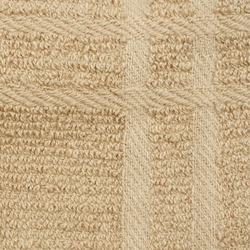 Ritz Premium 100% Cotton Solid and Multi Check Kitchen Tie Towel Absorbent, Super Soft, and Fast Drying Hang Towel, Set of Three, Biscotti - color: Biscotti, size: Solid & Multi Check - 3 Piece