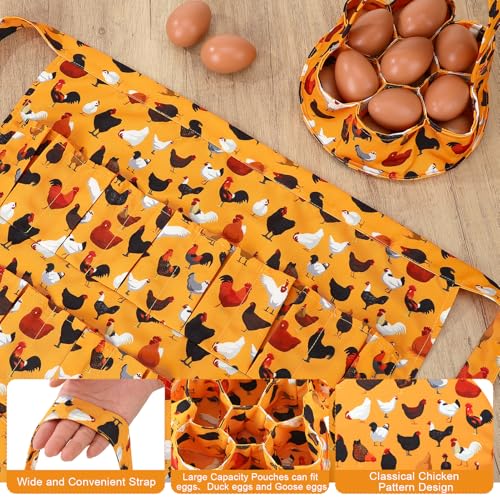 Egg Collecting Apron and Basket, 12 Pouches Chicken Egg Apron, 7 Pouches Chicken Eggs Basket, Collector Chicken Eggs - color: Yellow Black Chicken, Half-body