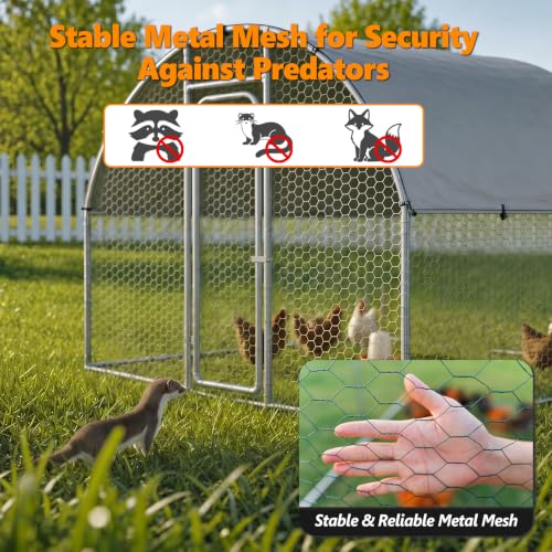 Metal Chicken Coop with Waterproof Curved Roof, 13.1×9.8×6.4ft | Thickened Steel Frame, Predator-Proof Wire, Weatherproof & UV Resistant Cover, Detailed Assembly Guide & Tool Kit - size: 157.2"L x 118.1"W x 76.8"H