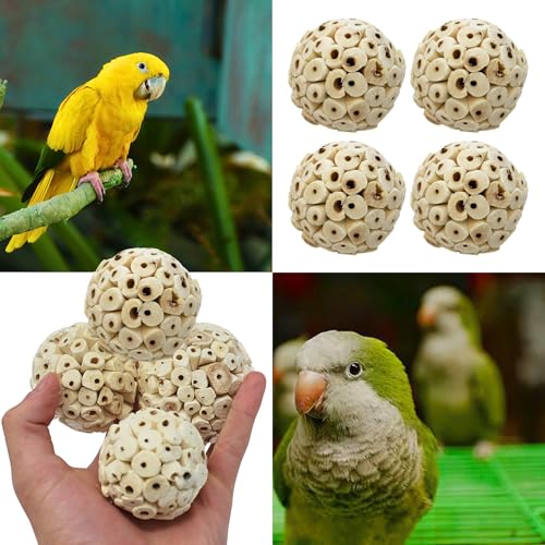 Bonka Bird Toys 2354 Pk4 Small Sola Atta Ball, 1.75"-2" Diameter, Soft Natural Sola Plant Material, Ideal Chew and Foot Toy for Conures, Ringnecks, Parakeets and Similar Breed Sizes - size: Pack 4