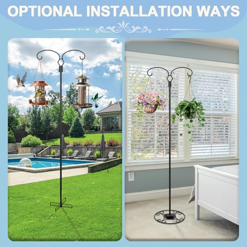 Liitrton 62.6 Inch Double Shepherds Hooks for Outdoor Hanging Bird Feeders | Adjustable Hummingbird Feeder Stand with Round Base, 4 Prongs Base & Water Weight Bag, Garden Decor Hanger