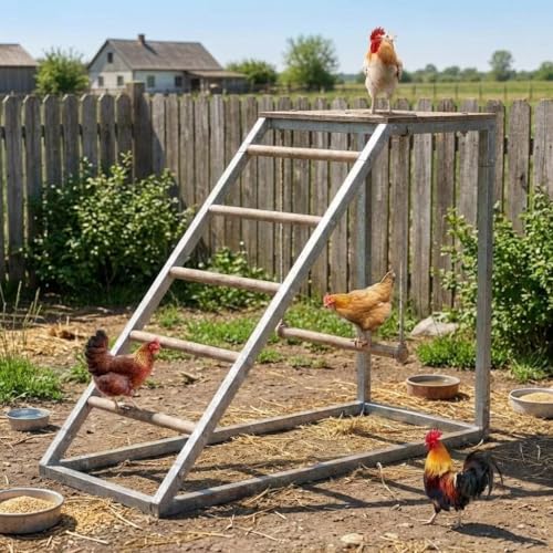 Chicken Roosting Bars Perch for Coop with Ladder, Heavy Duty Hot Dip Galvanized, Easy Assemble & Clean Backyard Hens, 37.6''L x 15.7''W x 27.5''H