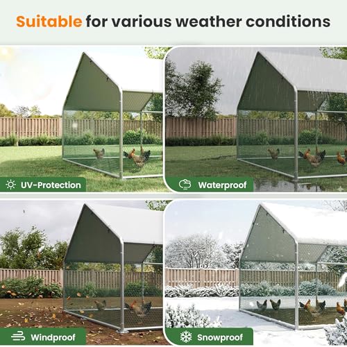 Large Metal Chicken Coop Walk-in Chicken Runs Outdoor Chicken Pen | w/Security Lock &Split Door 13x10 FT Large Space Hardware Waterproof Cover for all Weather,Galvanized frame for long time Use - size: 157.0"L x 119.0"W x 79.0"H