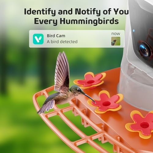 Hummingbird Feeder with Camera Outdoor, Solar Powered Hanging Bird Feeder | Ant Moat & Bee-Proof, AI Bird ID, HD 2K, Instant App Alerts, Auto Capture, Garden Gift for Hummingbird Lover & Mom Dad, 21oz - color: Orange