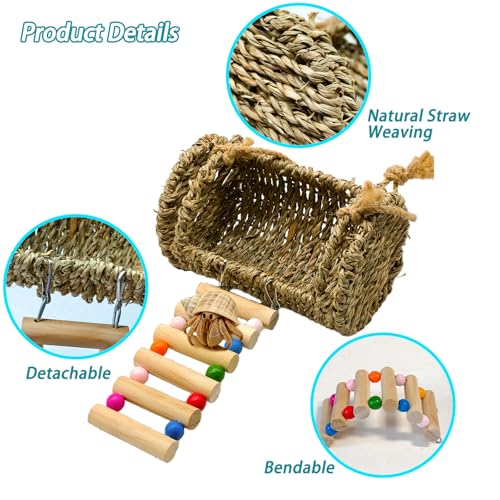 Hermit Crab Hideout with Ladder, Lizard Climbing Toys, Hermit Crab Hut with Aquarium Plants, Reptile Habitat for Gecko Hamsters Rats Birds