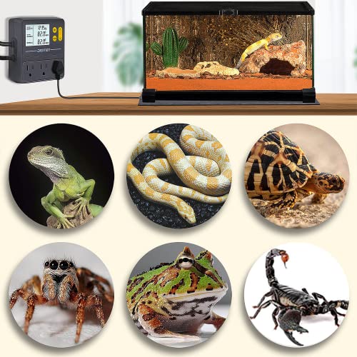 Reptile Temperature Controller, 3 Outlet Timer Thermostat for Grow Tent, Incubation, Snakes, Fish Tank, Heater, humidifiers, Ball Pythons, Bearded Dragon Tank