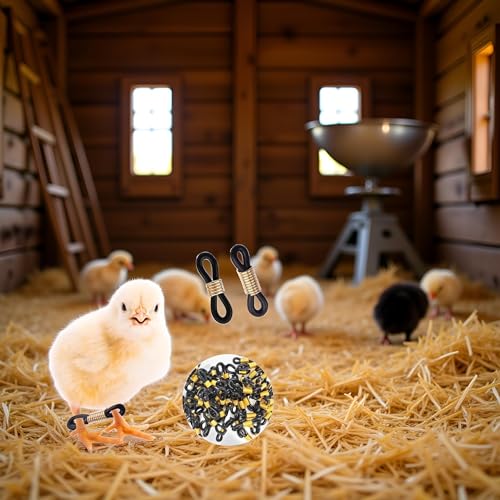 50 Pcs Chicken Leg Bands for Spraddle Leg Repair, Black Adjustable Baby Chick Splay Leg Correctors for Poultry/Ducks | Non-Slip Hobble Braces,Poultry Care Supplies, Veterinary Rehabilitation Tools