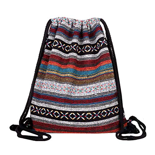 Van Caro Bohemian Drawstring Backpack Light Cinch Bag Gym Sack String Bag (Color 2) - color: Color 2