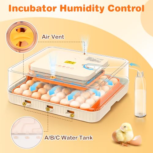 56 Egg Incubator, Incubator for Hatching Eggs with External Auto Water Refill, Auto Turner, LED Candler, Temperature Control, Incubator for Hatch Chick Duck Quail Poultry Home School Lab | with External Auto Water Refill, Auto Turner, LED Candler, Tempera