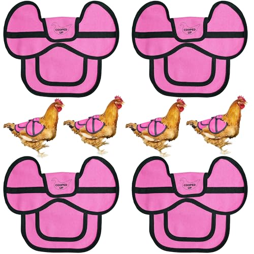COOPED UP Canvas Chicken Saddle for Medium-Large Hens with Larger Wing Cover and Adjustable Straps - Pink, 4 Pack - color: Pink
