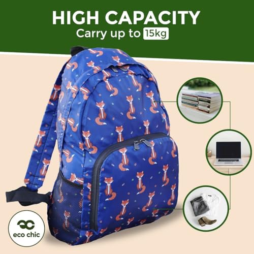 ECO CHIC Hiking Lightweight Packable Backpack - Foldable Daypack for Travel & Hiking & Outdoor Adventures - Waterproof Backpack from Recycled Materials (Blue Tits Lilac) - color: Blue Tits Lilac