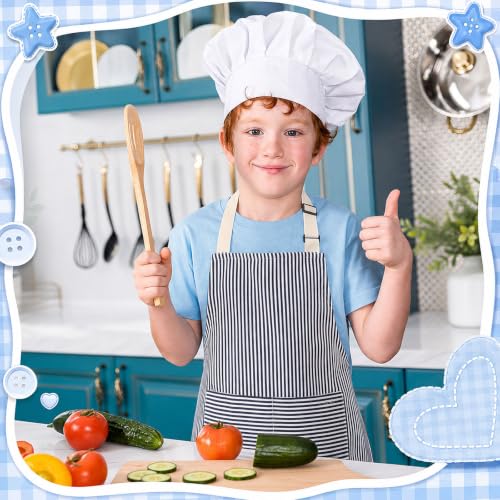 Newcotte Stripes Kids Aprons, Adjustable Cotton Bib Chef Apron with 2 Pockets for Cooking Painting Baking Toddler Boys Girls - color: Blue