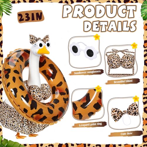 Bikini Porch Goose Outfits with Sunglasses and Swimming Tube for 23" Summer Goose Costume Garden Patio Statue Decor(Leopard Print) - style: Leopard Print