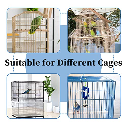 Daoeny Large Bird Cage Cover, Bird Cage Seed Catcher, Adjustable Soft Airy Nylon Mesh Net, Birdcage Cover Skirt Seed Guard for Parrot Parakeet Macaw African Round Square Cages (White) - color: White