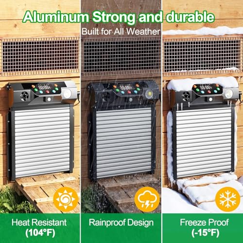 Automatic Chicken Coop Door Solar Powered, Roll-Up Chicken Door with Timer & Light Sensor, Anti-Pinch Safety Auto Chicken Door with Remote Control, Weatherproof Aluminum Coop Door (Black)