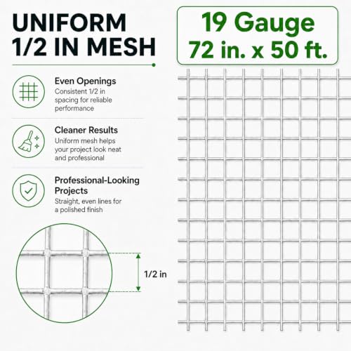 GoldPeak Hardware Cloth 1/2 inch Chicken Wire Fencing 72 in x 50 ft 19-Gauge | Gopher Wire, Chicken Wire Mesh, Wire Fence Roll, Mesh & Wire Cloth, Cage Wire, Garden Fencing - size: 1/2 inch 72'' x 50'