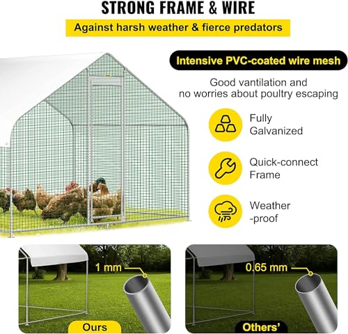 Large Outdoor Metal Chicken Coop Walkin Poultry Cage Hen Run House with Waterproof and Anti-Ultraviolet Cover for Backyard Farm Use (9.8ft*9.8ft*6.5ft)