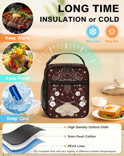 Lunch Box Insulated Lunch Bag for Girls Boys Kids Teen,Stars Moon Moth | Reusable Lunchbox, Cooler Tote Bag, Mesh Side Pocket, Easy to Clean, Waterproof Leak-Proof Lining for School Office Picnic - color: Stars Moon Moth
