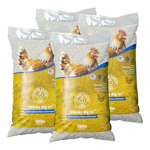 Premium Chicken Sand 50 lbs (4-Pack) – Dust-Free, Odor-Control Bedding for Chicken Coops, Nesting Boxes, and Runs – Natural Poultry Litter, 200 lbs Total - size: 4 Pack