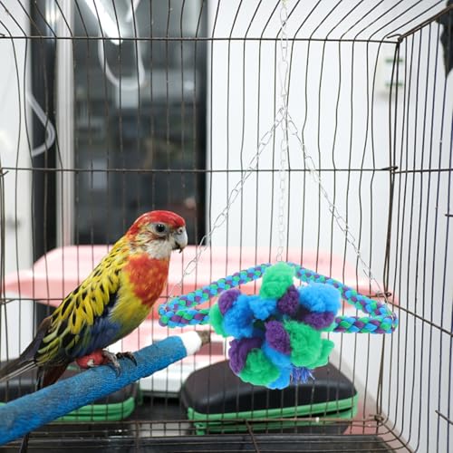 Toyvian Parrot Swing Hemp Rope Bird Chew Toy Hanging Cage Bird Accessories Parrot Perch for Cockatiel Parakeet Small Animal Play and Chew
