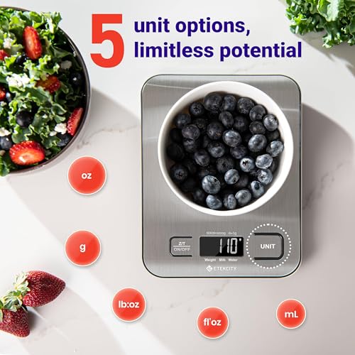 Etekcity Food Kitchen Scale, Digital Grams and Ounces, 11lb | Tare function, ideal for baking, weight loss, keto, meal prep, packages, liquids and jewelry, 304 Stainless Steel - color: Stainless Steel