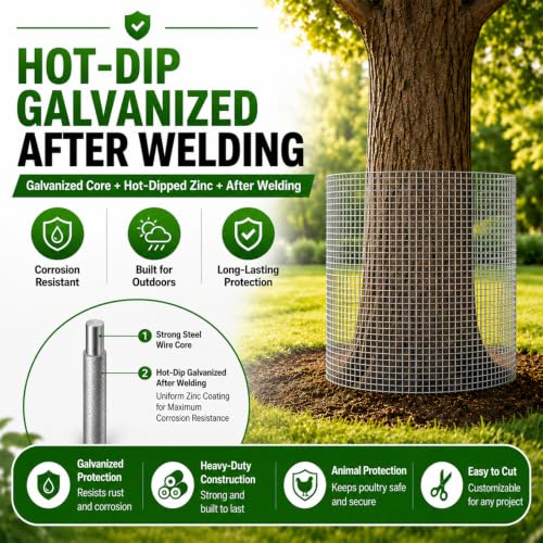 Hardware Cloth 1/2 inch Chicken Wire Fencing 48 x 100 Ft 19-Gauge | Hot-dip Galvanized After Welding Chicken Wire Mesh Roll Rat Wire Gopher Mesh Garden Fencing - size: 1/2inch 48''x100'