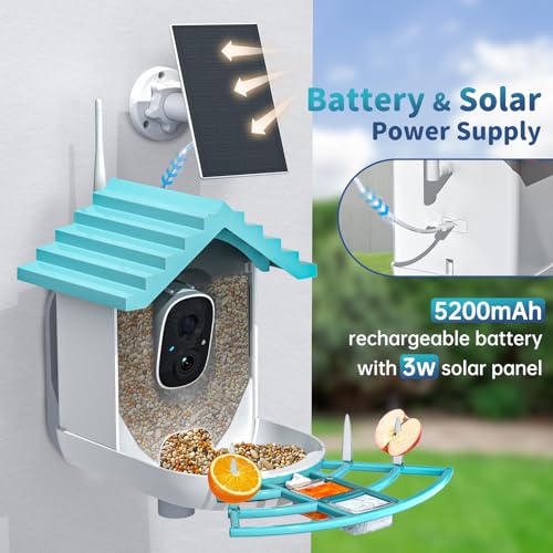 Smart Bird Feeder with Camera Solar Powered & AI Bi rd Identification, 2.4Ghz WiFi Bird feeders for Outdoors, 2K Live Video, Instant Arrival Alerts - Blue - color: Blue