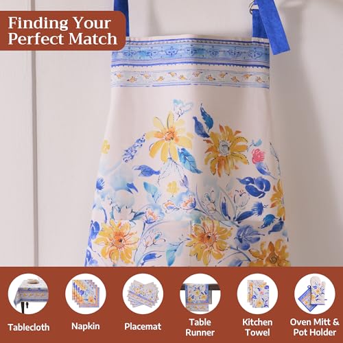 Maison d' Hermine Aprons for women with Pocket 100% Cotton (27.50"x31.50") | Adjustable Neck Strap & long ties Apron Men Chef Wedding Cooking Gardening Server Maid - color: 006 - Girassol