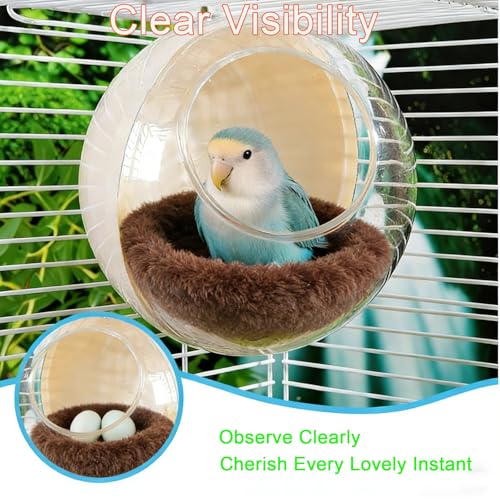 Bite-Resistant Bird Nest for Cage,Washable Clear View Hanging Bird House,Warm Plush Bird Bed Breeding Hut for Parakeet,Budgie,Lovebird,Canary&Small Parrots,Ideal for Laying Eggs,Sleeping&Breeding