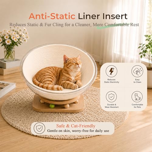 Cotton Rope Cat Bed Mat for Space Capsule, 13.8" Breathable Round Nest Liner, All-Season Warm & Cooling Pet Pad, Washable Scratch-Resistant Bedding for Cat Tree & Clear Bowl (Off White) - color: Off White, size: Medium