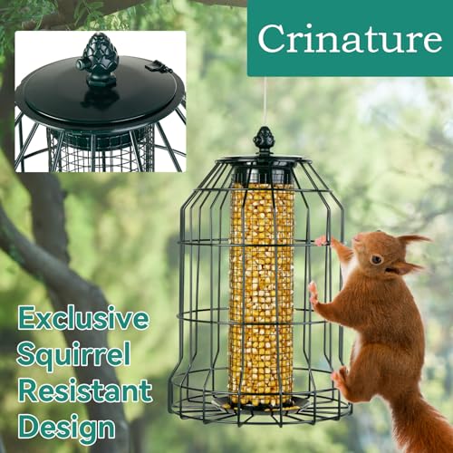 Squirrel-Proof Bird Feeder-Outdoor Cage-Type Mesh Peanut Hanging Bird Feeder for Small Wild Birds- Chew-Resistant and Weatherproof(Green)