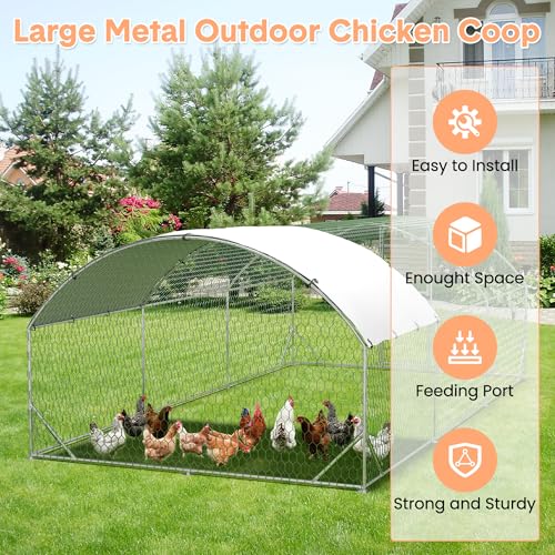 Large Walk-in Metal Chicken Coop for 30 Chickens,Heavy Duty Reinforced Wire Mesh Run with All-Weather Waterproof & Anti-UV Cover,Secure Lock - Outdoor Poultry Pen for Chickens,Ducks (Dome Roof) - size: large Dome Roof Bottom Reinforcement