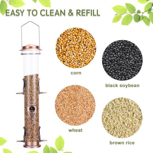 1PK Metal Wild Bird Feeder,Squirrel Proof Bird Feeders for Outside,Hanging 6 Port Tube Bird Feeder,Finch Bird Feeder for Attracting Birds in Your Lawn, Garden, Balcony-Antique Copper - color: Antique Copper