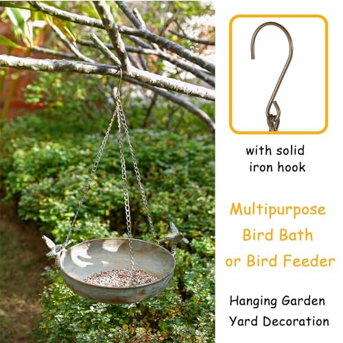 Hanging Bird Bath Feeder for Outdoor, 23" H Metal Birdbath | with Cast Iron Bird Decor, Vintage Tray for Garden Yard Patio, Green - color: Green