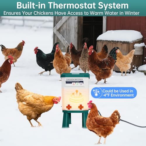 Heated Chicken Waterer, Thermostatically Controlled Poultry Water Heater for Winter, 4 Horizontal Nipples and 8 Support Legs, Anti-Freezing Watering System for Coop Accessories (Blue, 1.9Gallon)