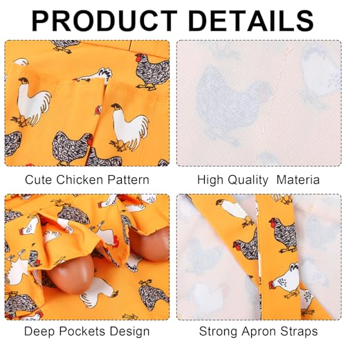 Egg Collecting Apron for Kids, Chicken Egg Apron with 8 Pockets, Eggs Aprons for Fresh Eggs for Hen, Duck, Goose - color: Yellow-flowered Chicken