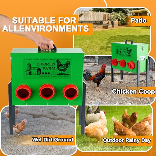 30lb Chicken Feeder- Automatic Port 6 Ports No Waste Poultry Feeder,Chicken Coop Accessories，Waterproof Metal Chicken Feeder Suitable for Poultry Feeding Outdoors and Indoors
