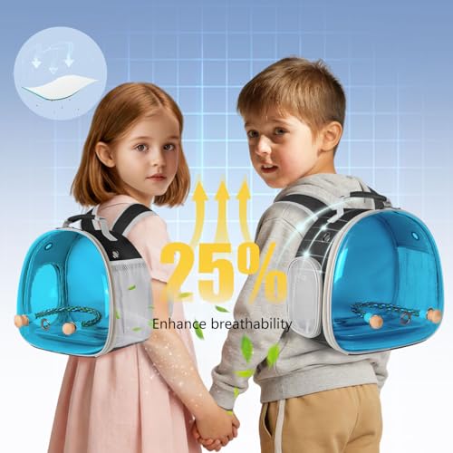 Polarized Tinted Blue Bubble Small Bird Carrier Travel Cage, Portable Bird Carry Backpack with Stainless Steel Tray and Standing Perch for Parakeet Cockatiel Budgies - color: Blue