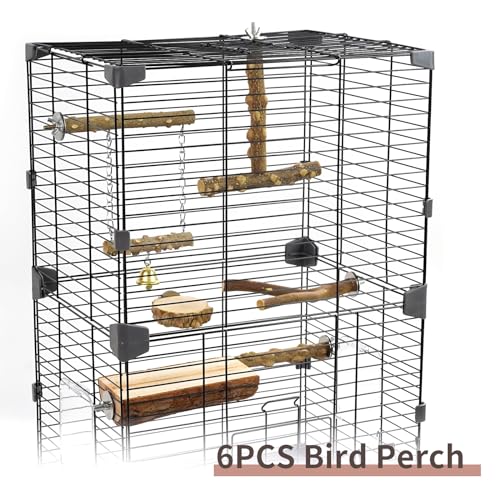 Bird Perches, 6pcs Natural Wood Birds Stand Branch, Bird Perch Chewing Stick Cage Accessories Parrot Climbing Standing Branches Paw Grinding Fork Sets for Parakeet Lovebirds Cockatiels