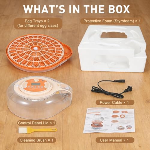 Series V-Fully Automatic 26 Egg Incubator, Spill-Proof Bottle-Free Water System, Precise Sensor-Based Humidity & Temp Control, Adjustable Auto Egg Turn, Preset Incubation Days (26-Egg-Orange) - size: 26-Egg-Orange