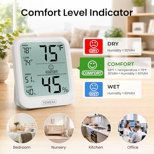 Room Thermometer Indoor, Digital Hygrometer Humidity Meter | Room Thermometer, Humidity Monitor, Easy-to-Read Display, Comfort Indicator, Max/Min Records, 10s Refresh, Tabletop