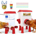 Chicken Feeder and Waterer Set, 2 Gallon Automatic Chicken Waterer with Float Valve, 26.5 Pounds Chickens Feeders No Waste with Vegetable Net & Xylophone Toy, Standing/Hanging Use for Poultry