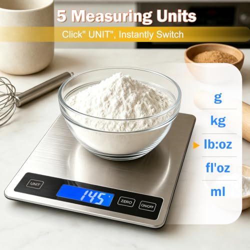 33lb Food Scale, Digital Kitchen Scale for Cooking Baking | Waterproof Stainless Steel Platform, USB Charging & Battery Dual Power, Weighs in Grams and Ounces