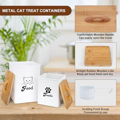 Cat Food Storage Container with Scoop, 2PCS Cat Food Storage Container with Lids Airtight, Cat Treat Jars for Kitchen Counter-7+3Lbs, Cat Cookie Jar for Storage, White - color: White