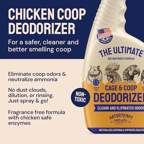 Hatortempt 32 fl oz Chicken Coop Deodorizer and Cleaner Spray, Unscented | Surface Odor Eliminator - Controls Ammonia - Safe & Fast Drying - Refresher for Wood, Sand, Bedding, Hay, Pine & Stone - size: 32 Fl Oz (Pack of 1)
